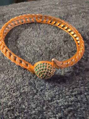 Gold-Tone Women’s Bangle Bracelet with Green Crystal Dome